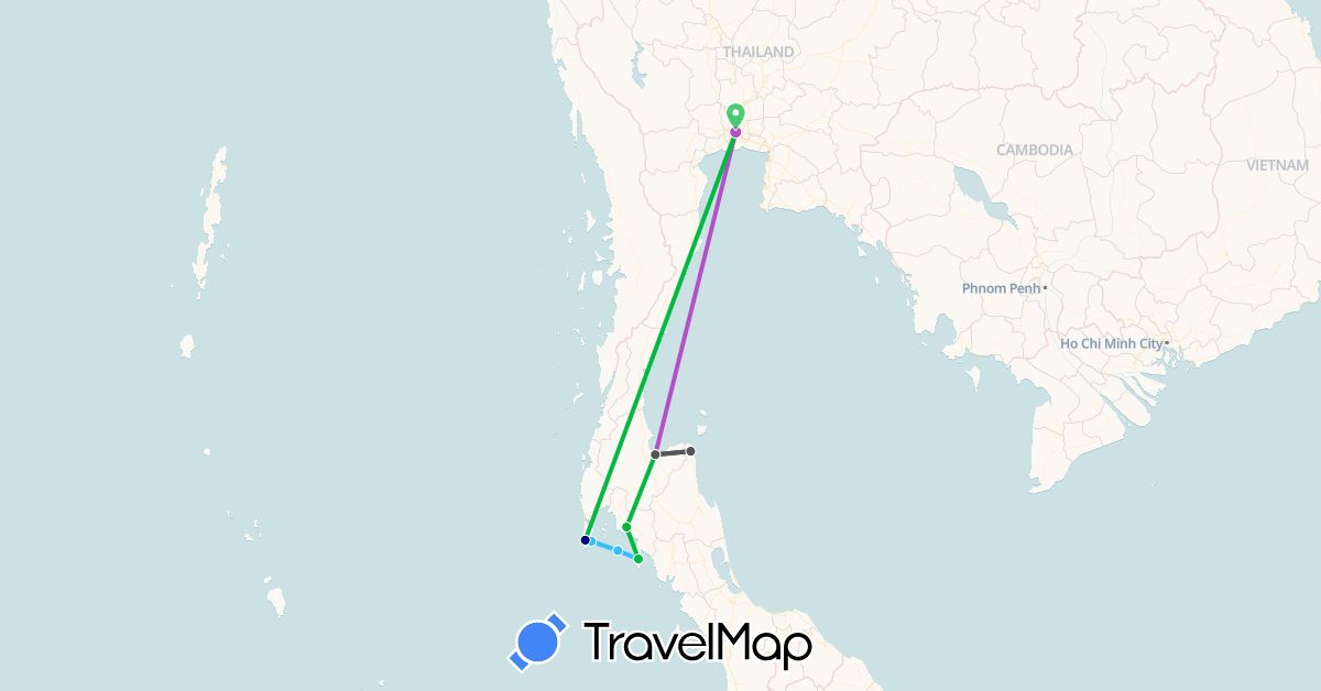 TravelMap itinerary: driving, bus, train, boat, motorbike in Thailand (Asia)